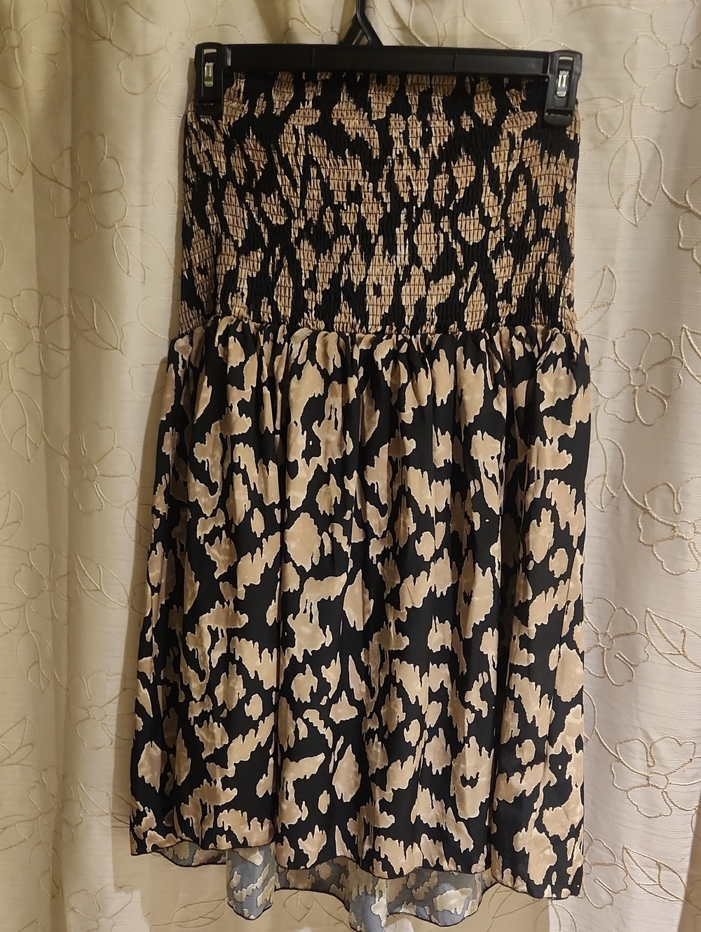SHEIN Black and Beige Smocked Midi Dress